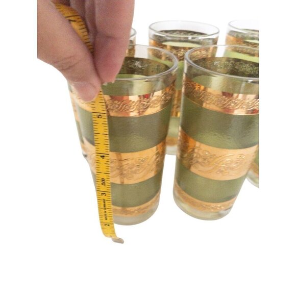 Vintage Starlyte Mid-Century Gold & Green Highball Glasses Set Of 6 - Picture 4 of 10